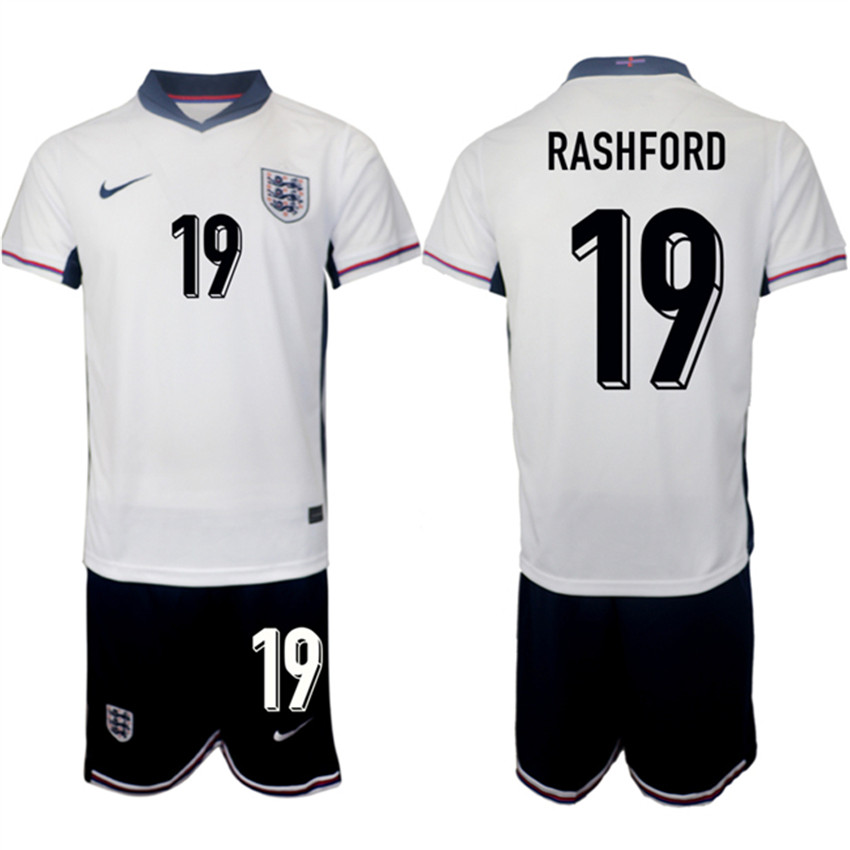 Men's White England #19 Marcus Rashford 2024-25 Home Soccer Jersey Suit